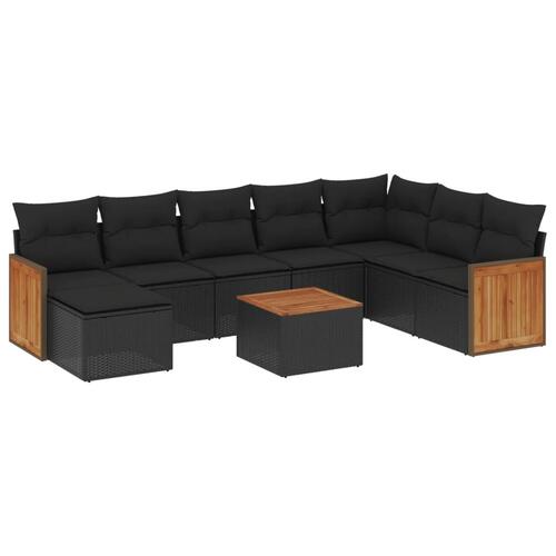 Sofasæt til haven 9 dele med hynder polyrattan sort