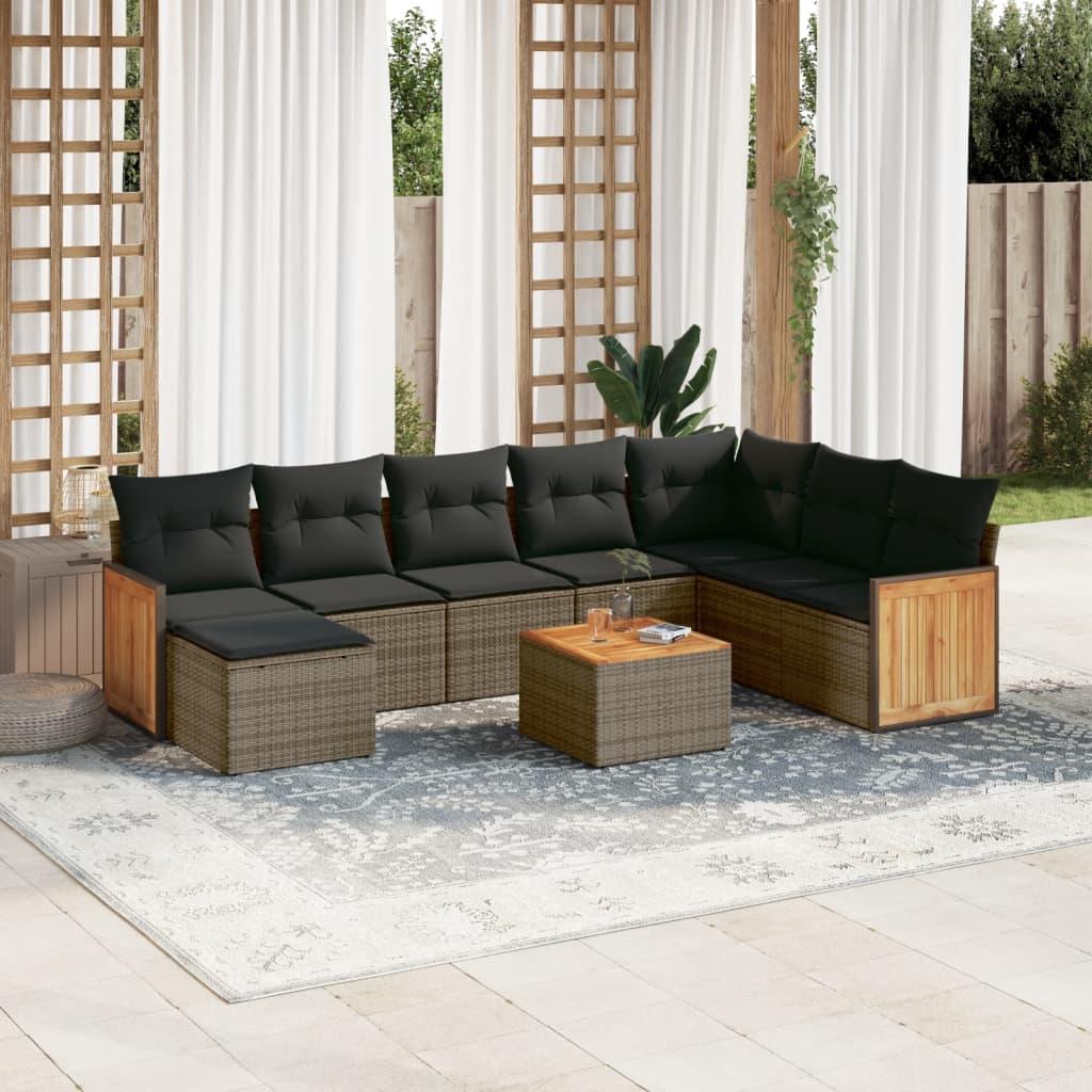 Sofasæt til haven 9 dele med hynder polyrattan grå