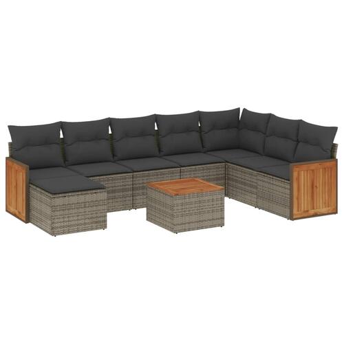 Sofasæt til haven 9 dele med hynder polyrattan grå