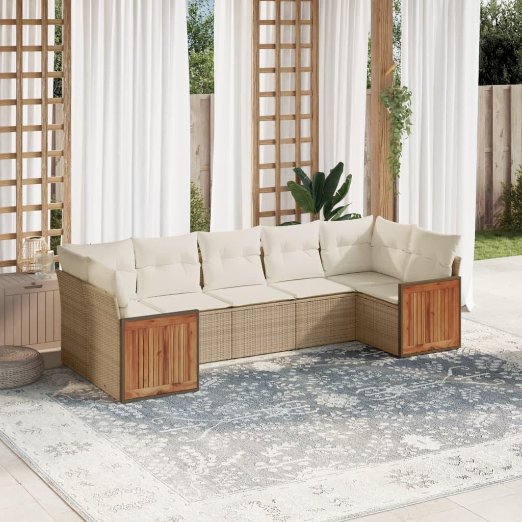 Sofasæt til haven 7 dele med hynder polyrattan beige