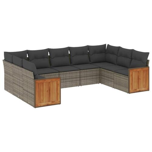 Sofasæt til haven 9 dele med hynder polyrattan grå