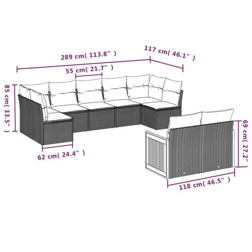 Sofasæt til haven 9 dele med hynder polyrattan beige
