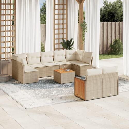 Sofasæt til haven 10 dele med hynder polyrattan beige