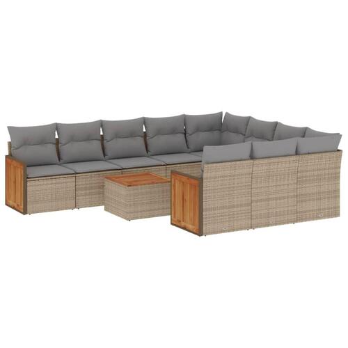 Sofasæt til haven 11 dele med hynder polyrattan beige
