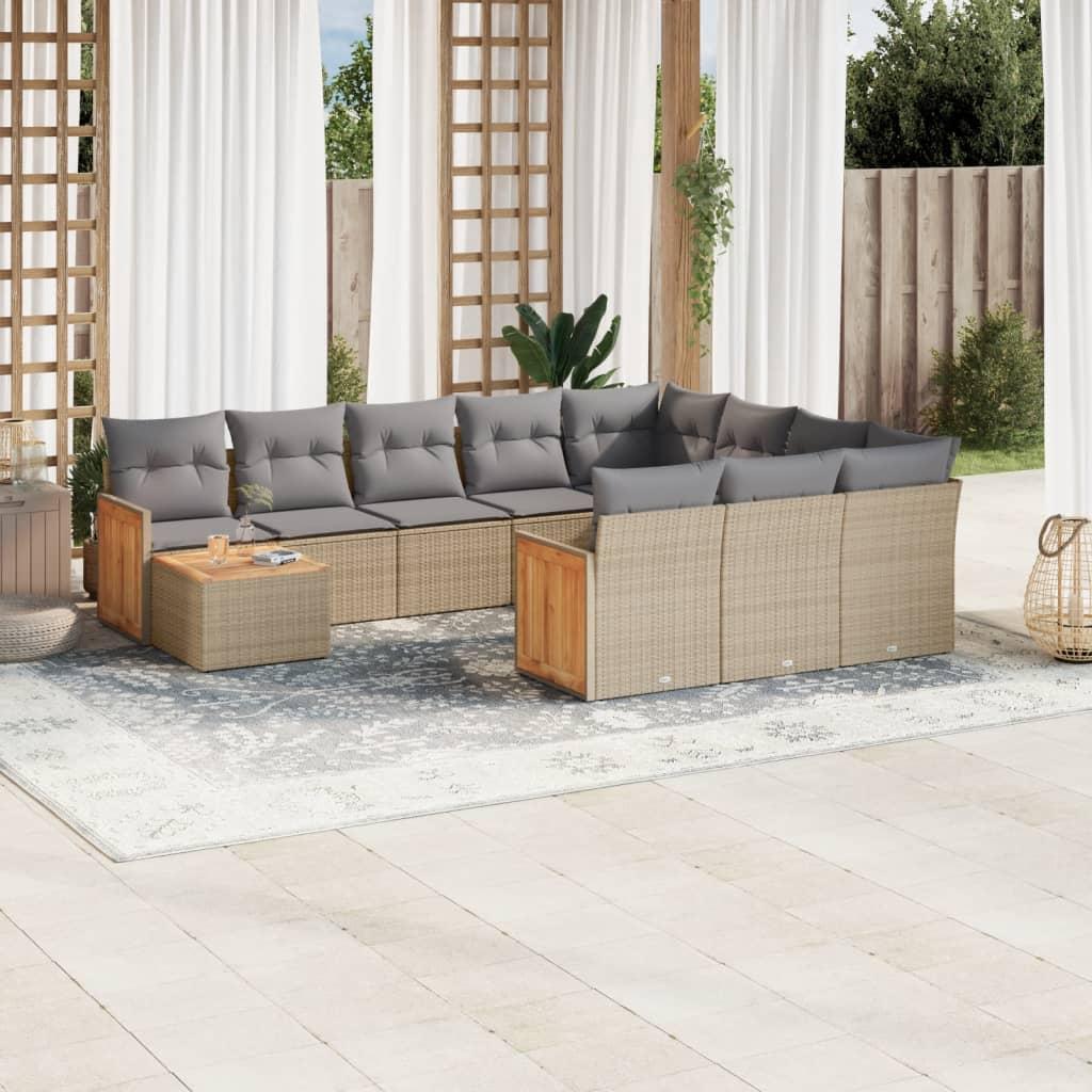 Sofasæt til haven - 11 dele med hynder i polyrattan, beige