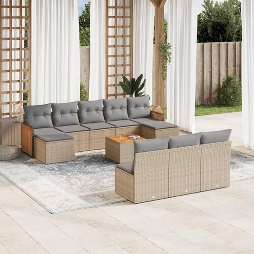Sofasæt til haven 11 dele med hynder polyrattan beige