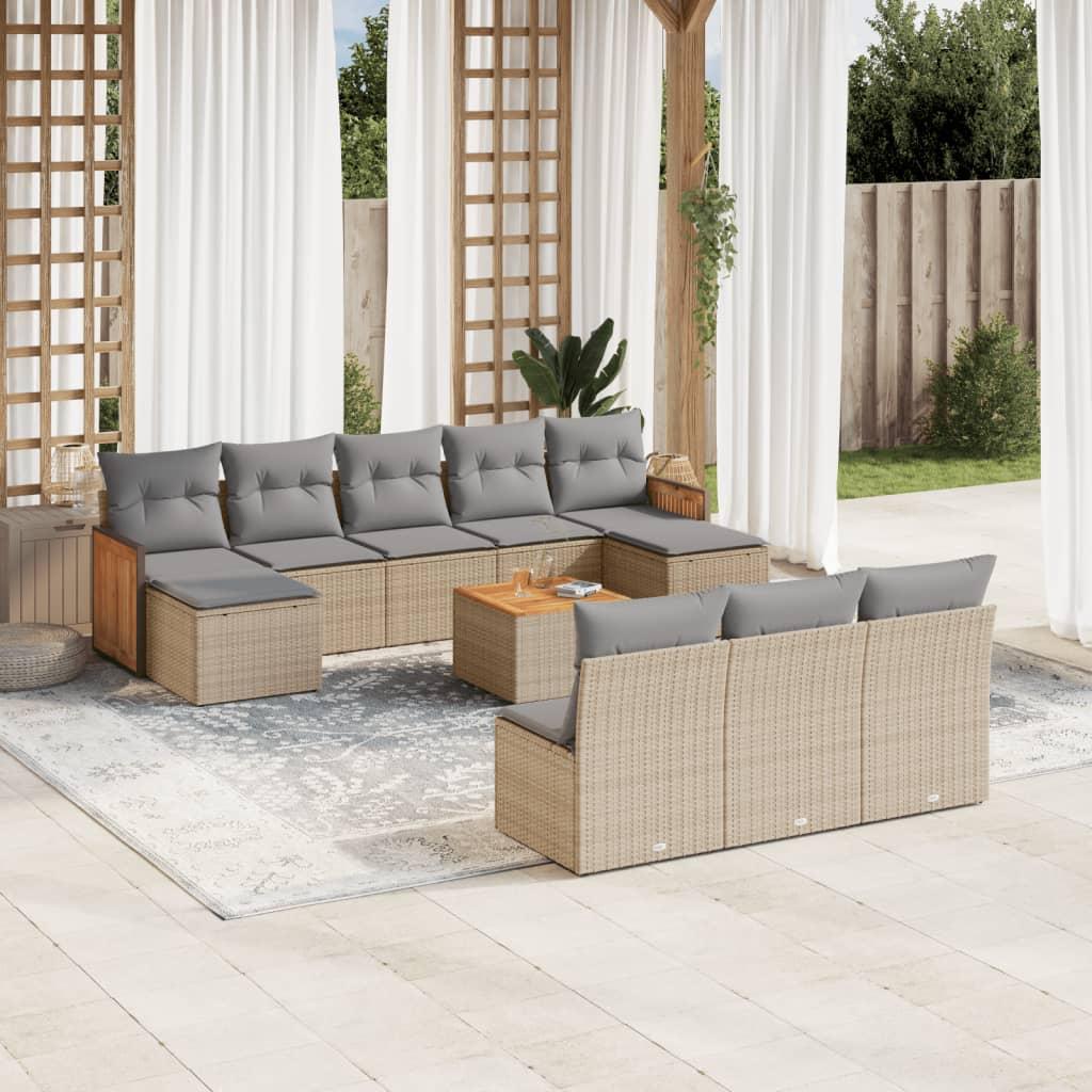 Sofasæt til haven 11 dele med hynder polyrattan beige