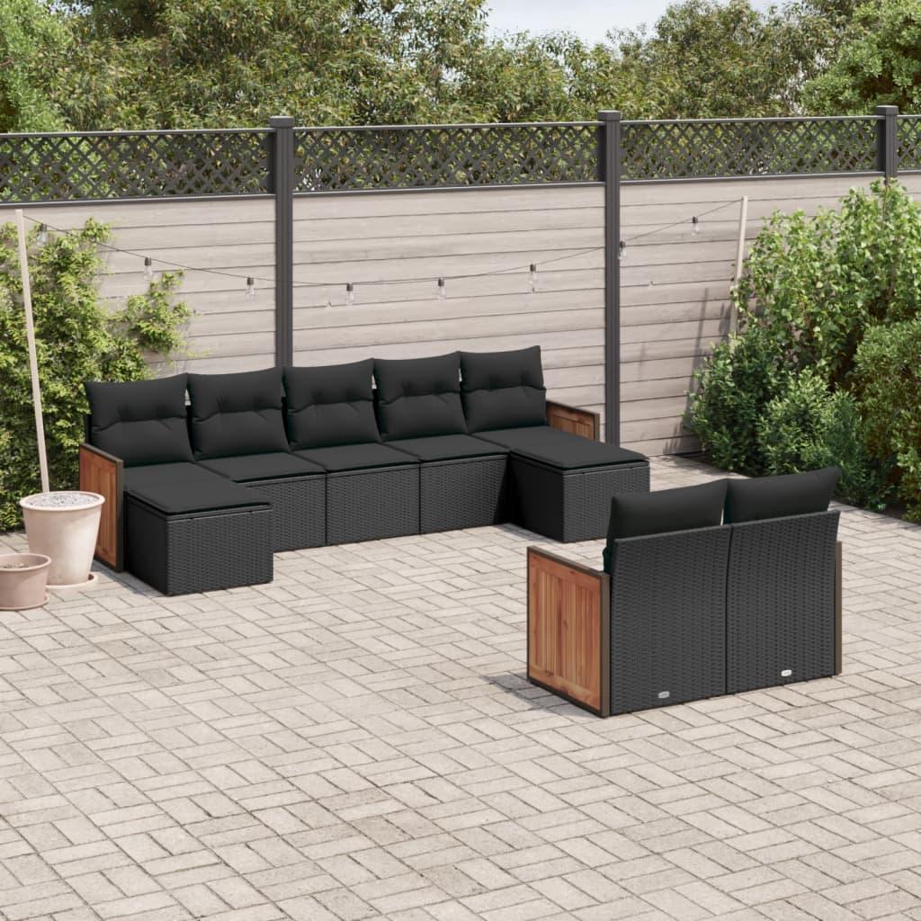 Sofasæt til haven 9 dele med hynder polyrattan sort