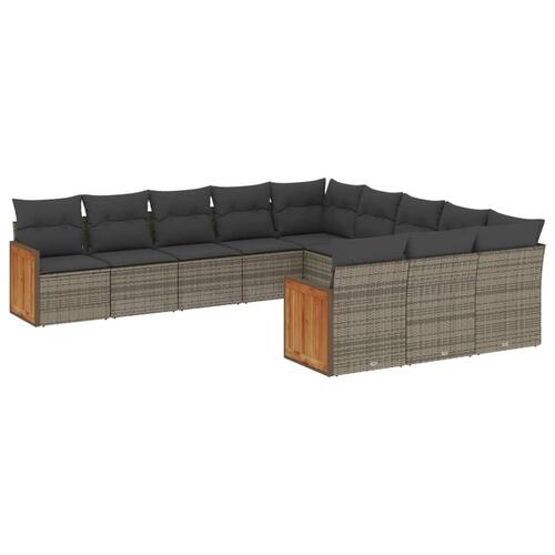 Loungesæt til haven 11 dele med hynder polyrattan grå