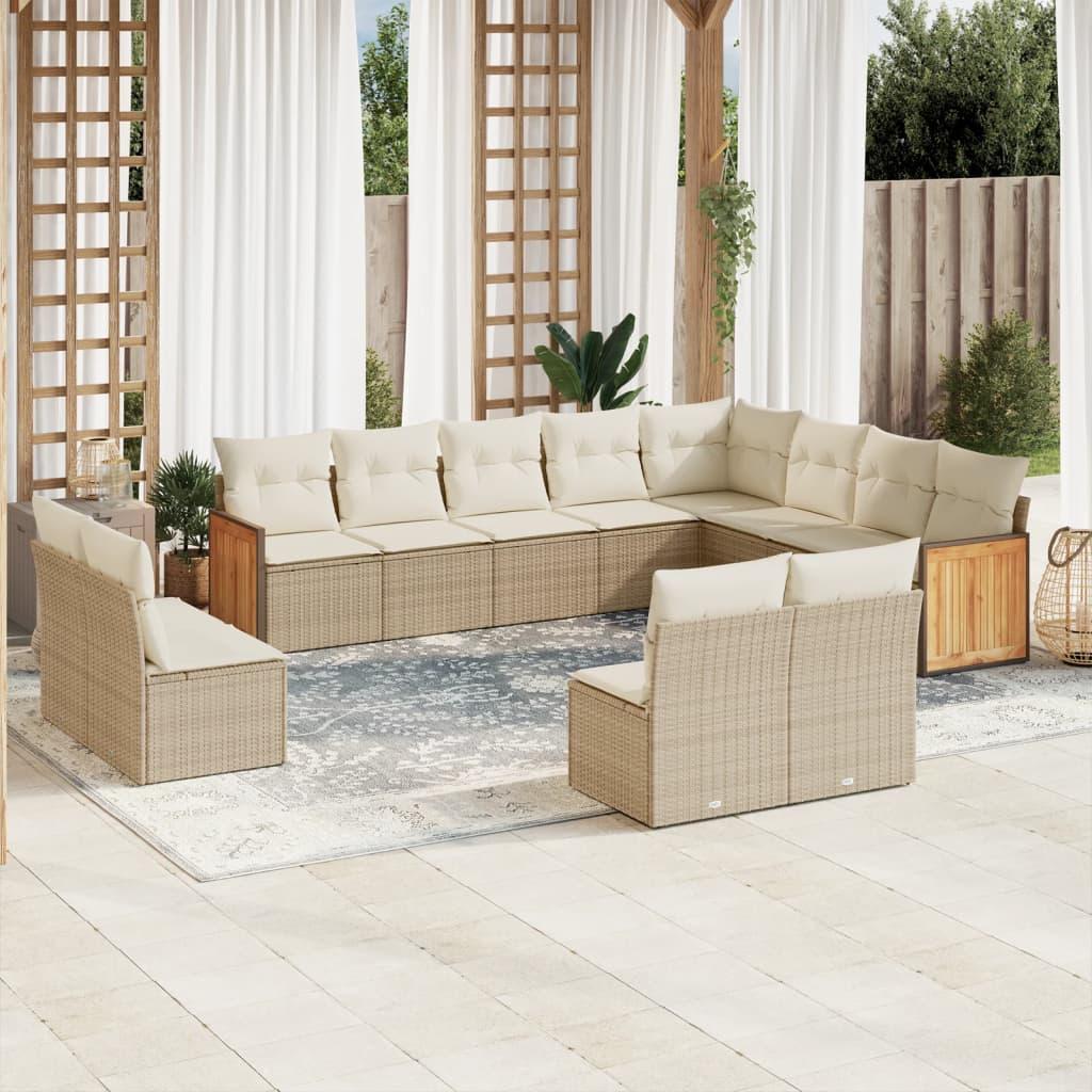 Sofasæt til haven, 12 dele med hynder - polyrattan, beige