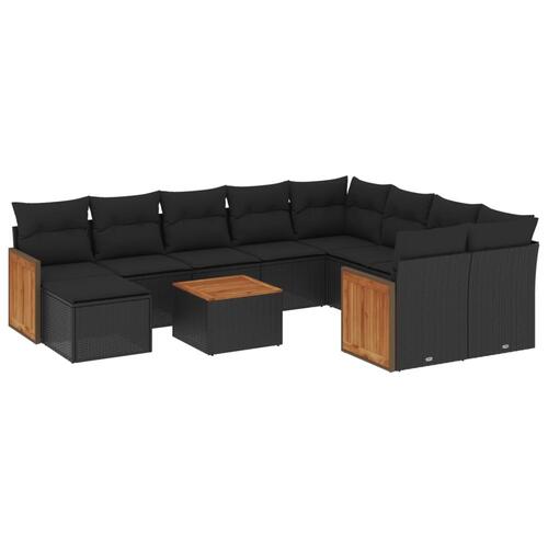 Sofasæt til haven 11 dele med hynder polyrattan sort
