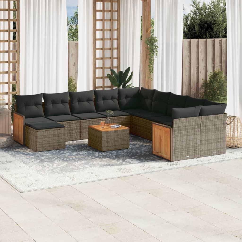 Sofasæt til haven 12 dele med hynder polyrattan grå