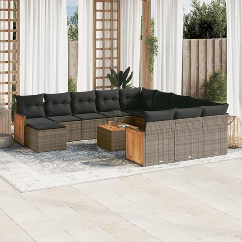 Sofasæt til haven 13 dele med hynder polyrattan grå