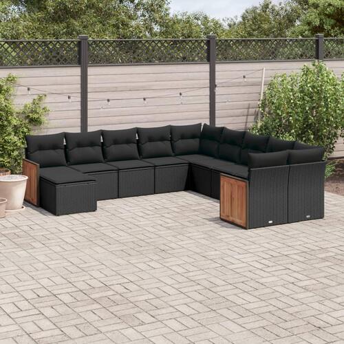 Sofasæt til haven 11 dele med hynder polyrattan sort