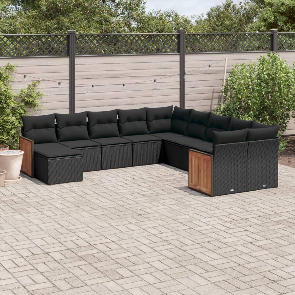 Sofasæt til haven 11 dele med hynder polyrattan sort