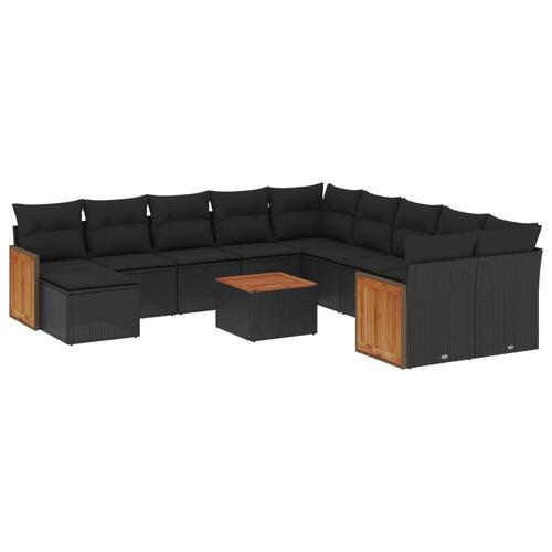 Sofasæt til haven 12 dele med hynder polyrattan sort