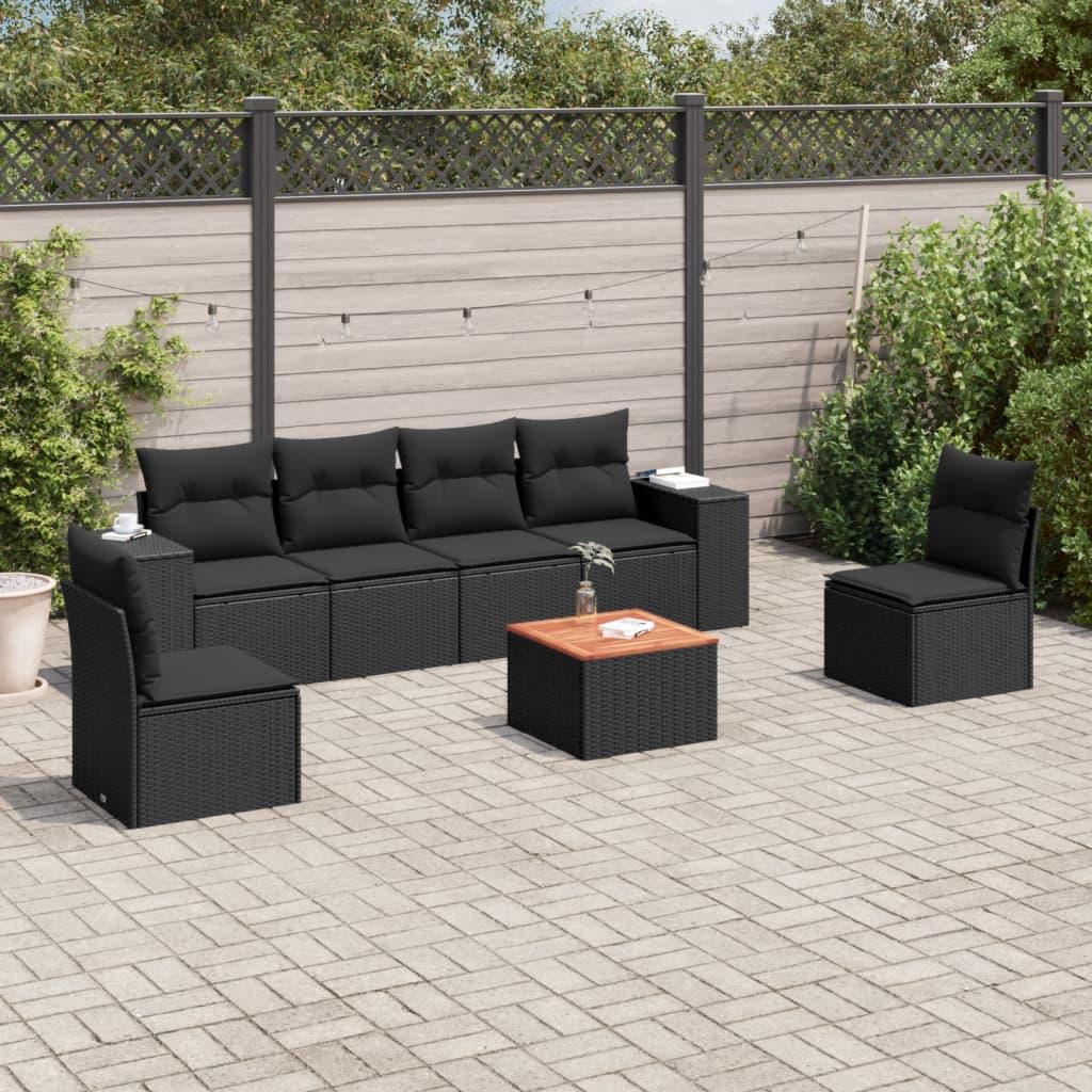 Sofasæt til haven 7 dele med hynder polyrattan sort