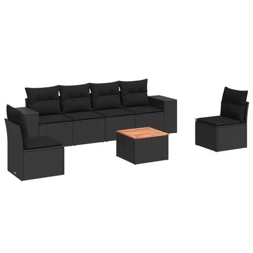 Sofasæt til haven 7 dele med hynder polyrattan sort