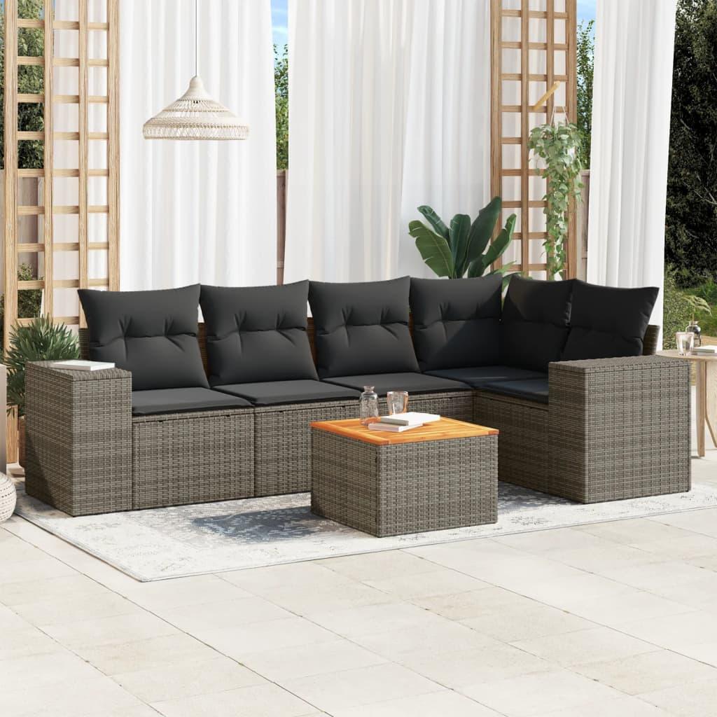 Sofasæt til haven 6 dele med hynder polyrattan grå