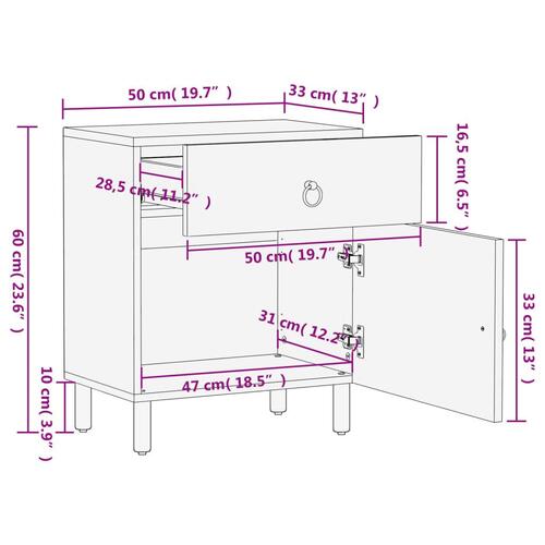Sengebord 50x33x60 cm massivt mangotræ
