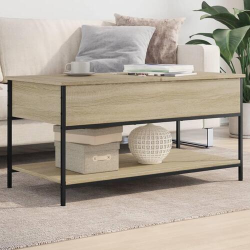 Sofabord 100x50x50 cm konstrueret træ og metal sonoma-eg