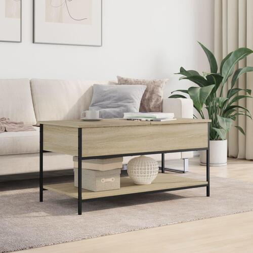Sofabord 100x50x50 cm konstrueret træ og metal sonoma-eg