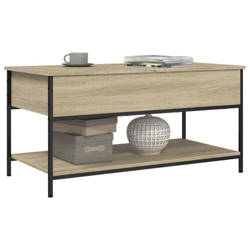Sofabord 100x50x50 cm konstrueret træ og metal sonoma-eg