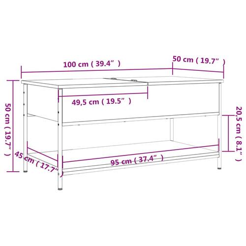 Sofabord 100x50x50 cm konstrueret træ og metal sonoma-eg