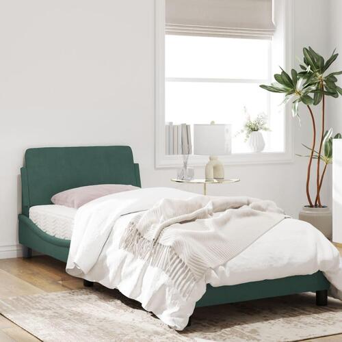Sengeramme uden madras Mørkegrøn 90x200 cm Fløjl
