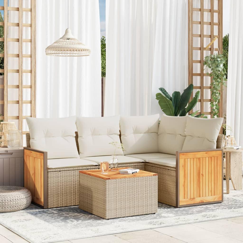 Sofasæt til haven 5 dele med hynder polyrattan beige