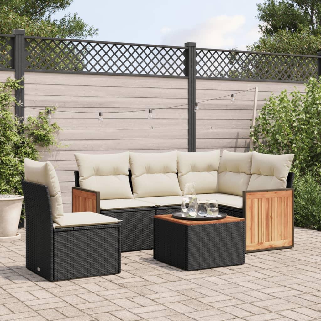 Sofasæt til haven 6 dele med hynder polyrattan sort