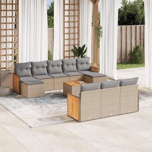 Sofasæt til haven 11 dele med hynder polyrattan beige