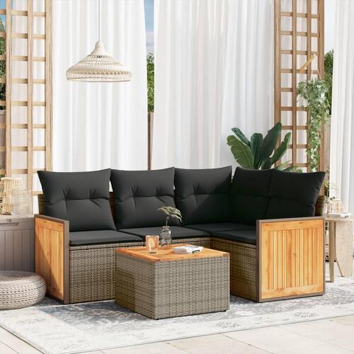 Sofasæt 5 dele med hynder polyrattan grå