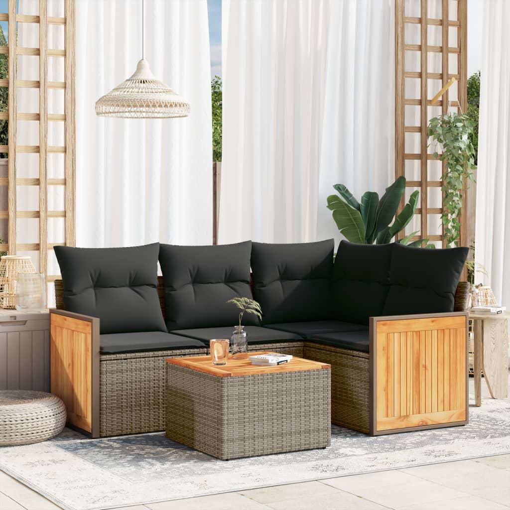 Sofasæt 5 dele med hynder polyrattan grå