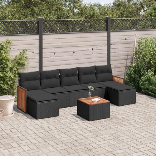 Sofasæt til haven 8 dele med hynder polyrattan sort