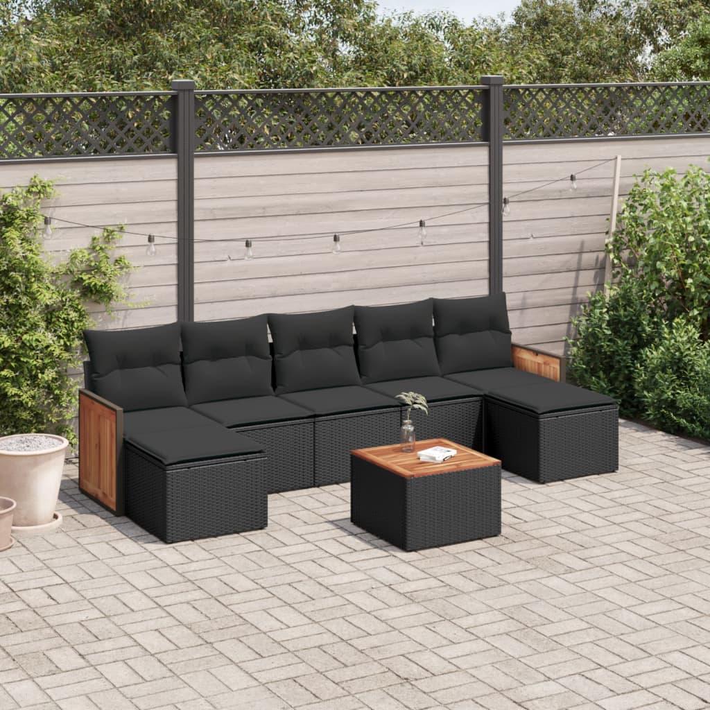 Sofasæt til haven 8 dele med hynder polyrattan sort