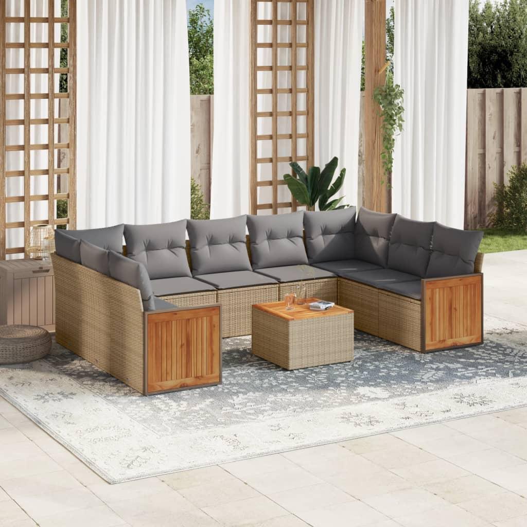 Sofasæt til haven 10 dele med hynder polyrattan beige