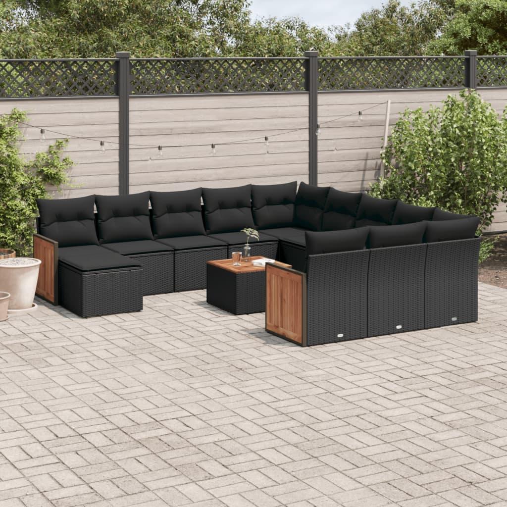Sofasæt til haven 13 dele med hynder polyrattan sort
