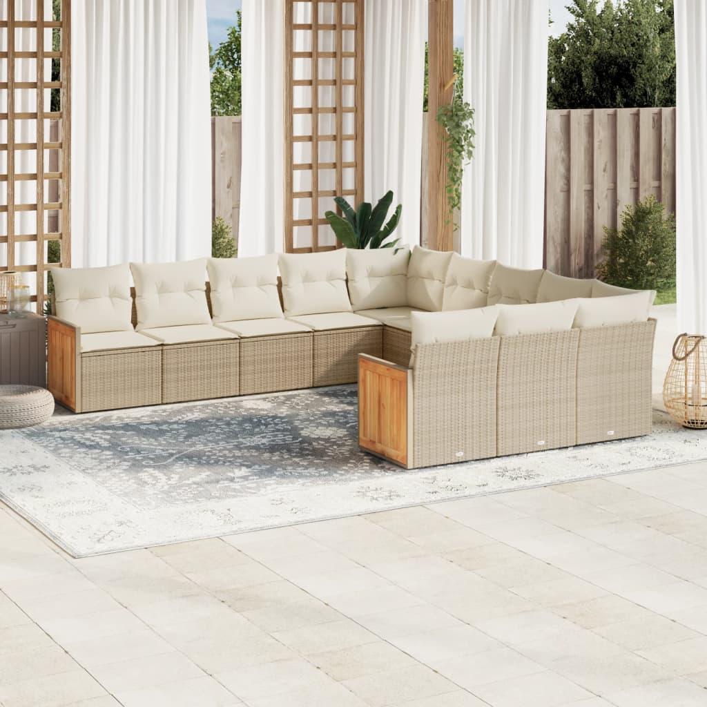 Sofasæt til haven 11 dele med hynder polyrattan beige
