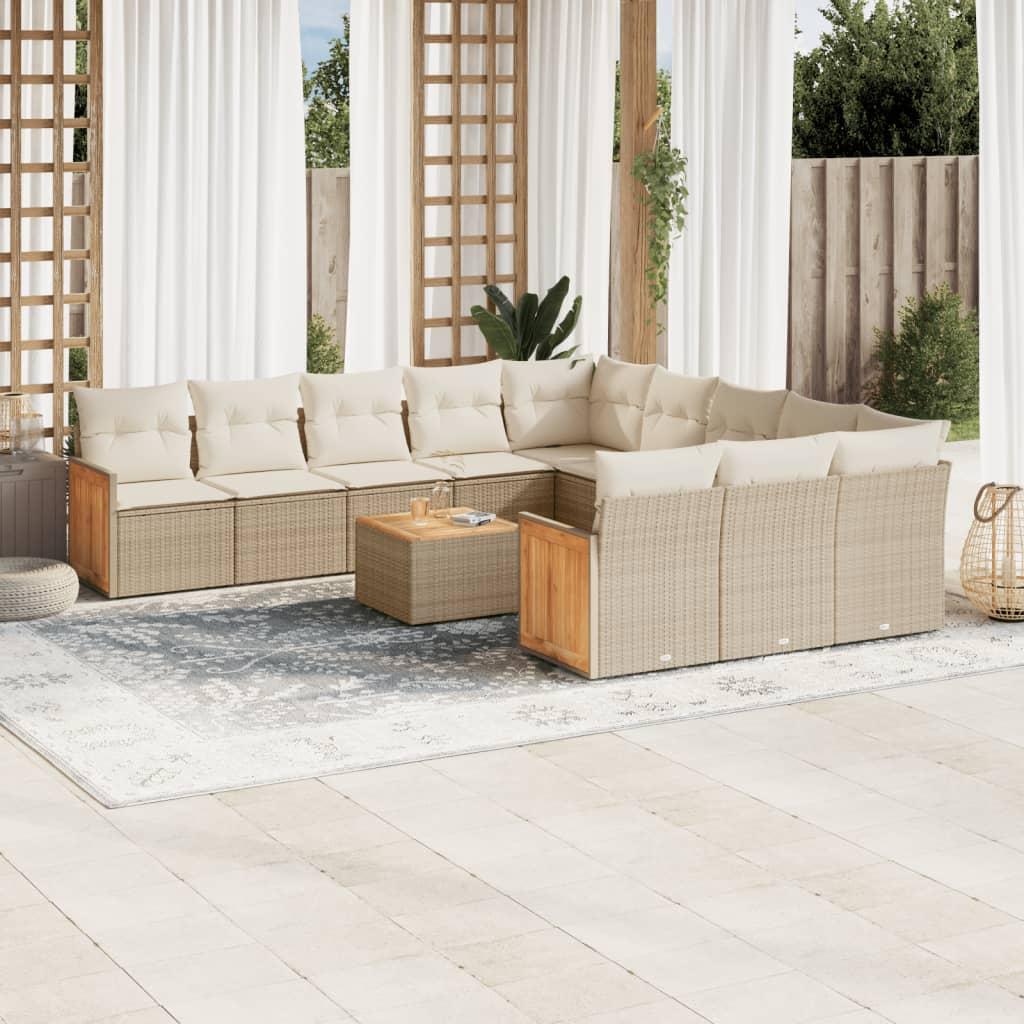 Sofasæt til haven 12 dele med hynder polyrattan beige