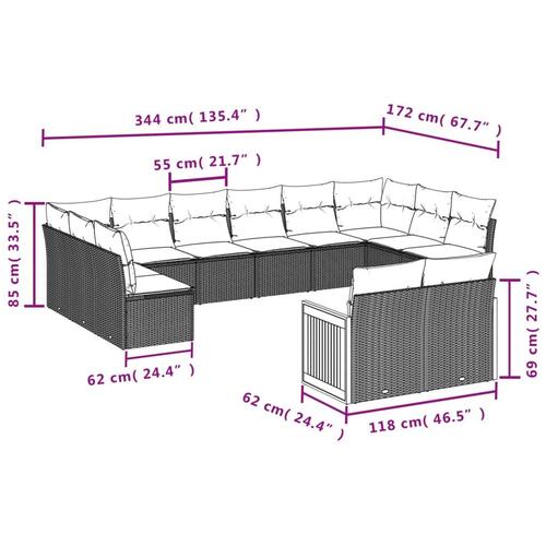Sofasæt til haven 12 dele med hynder polyrattan beige