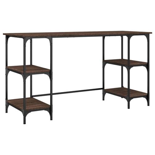 Skrivebord 140x50x75 cm metal og konstrueret træ brunt egetræ