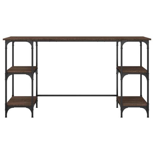 Skrivebord 140x50x75 cm metal og konstrueret træ brunt egetræ