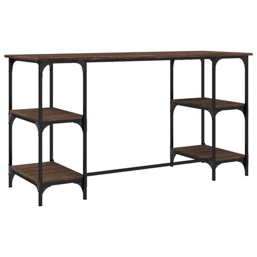 Skrivebord 140x50x75 cm metal og konstrueret træ brunt egetræ