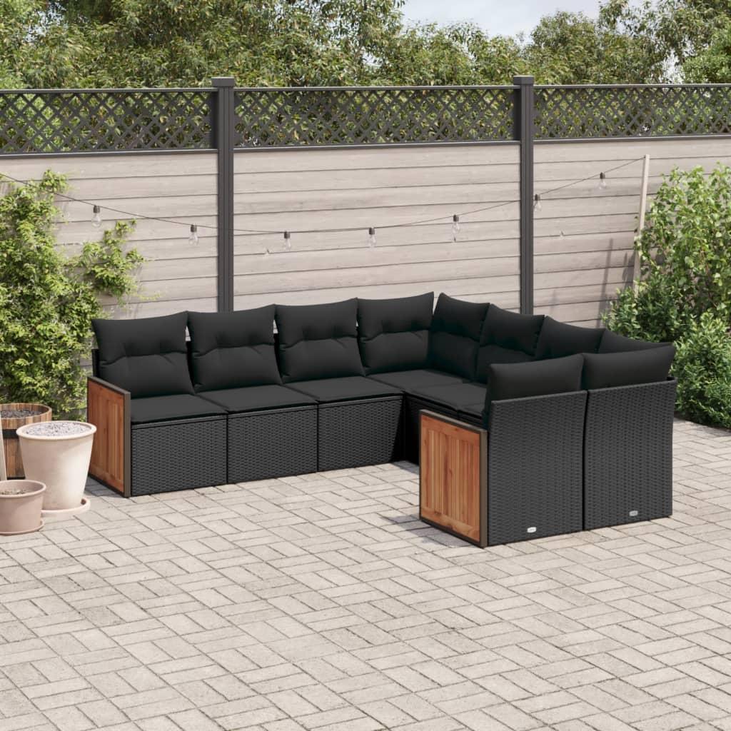 Sofasæt til haven 8 dele med hynder polyrattan sort