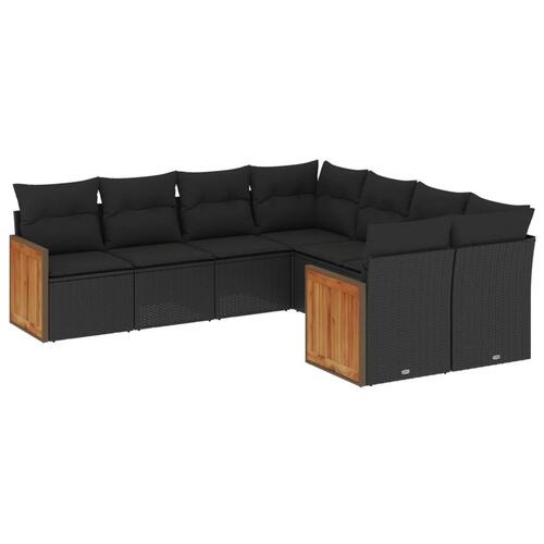 Sofasæt til haven 8 dele med hynder polyrattan sort