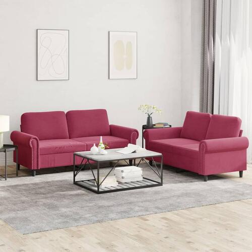 2 personers sofa med hynder velour vinrød
