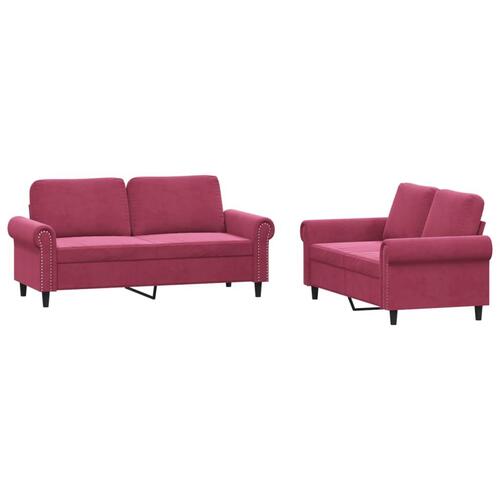 2 personers sofa med hynder velour vinrød