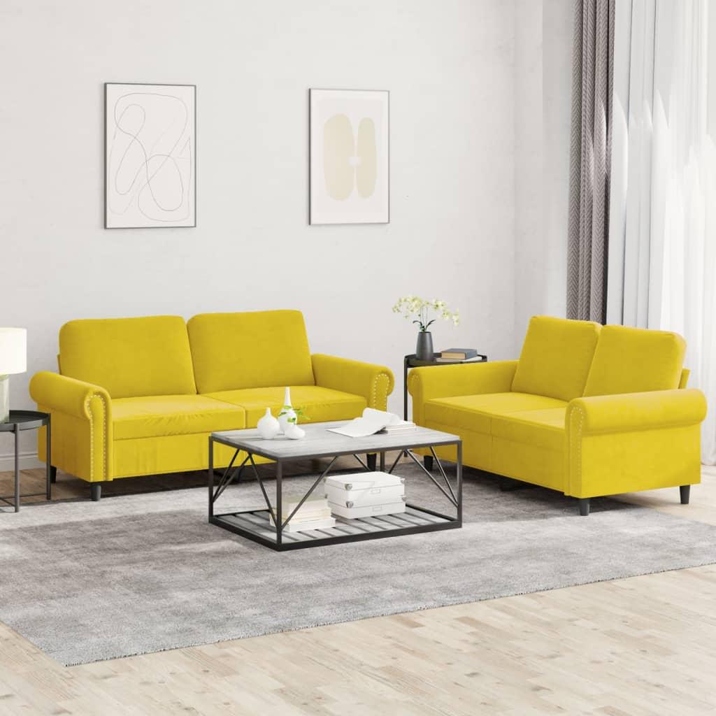 2 personers sofa med hynder velour gul