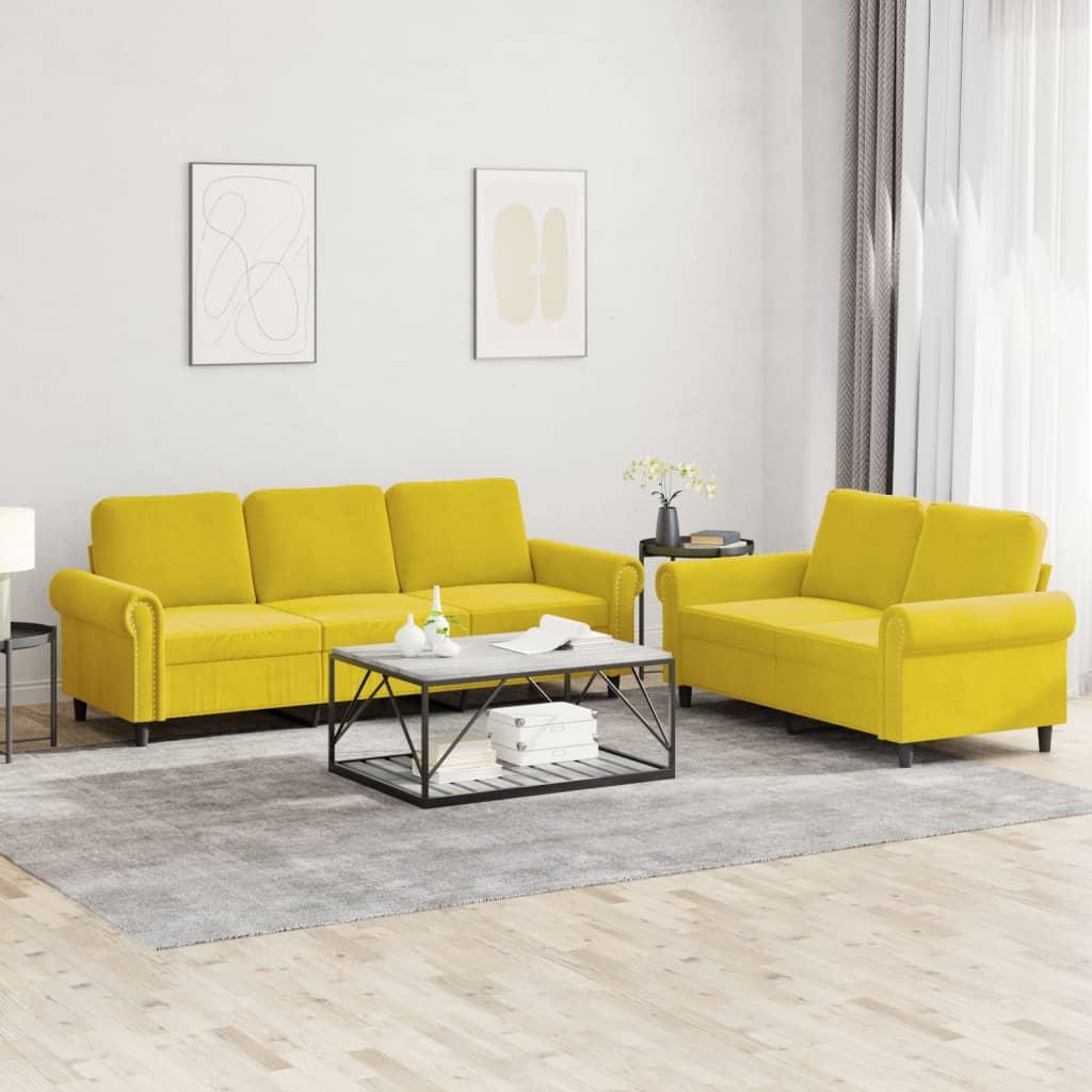 2 personers sofa med hynder velour gul